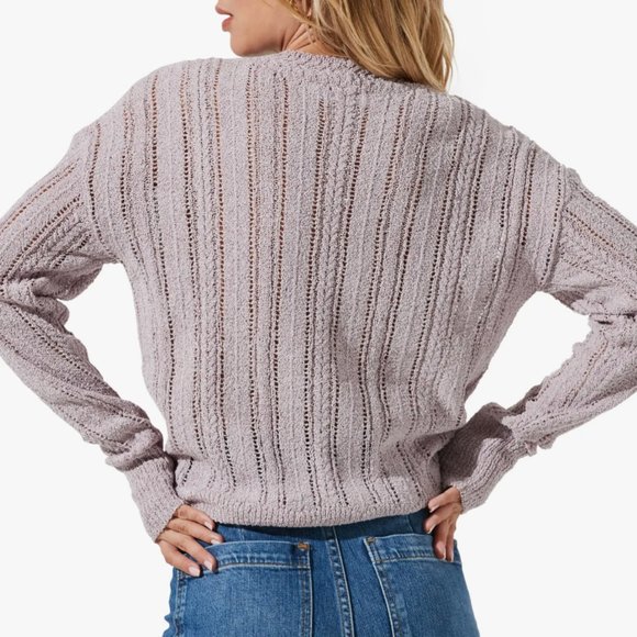 ASTR The Label Lavender Wrap Front Pointelle Knit V-neck Sweater L - Picture 3 of 5